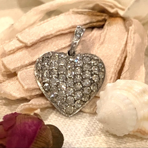 Vintage Sterling Crystal Encrusted Heart Pendant - Picture 2 of 3
